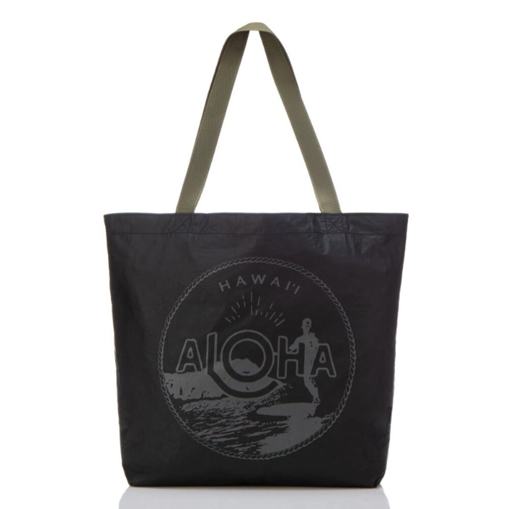 Aloha Collection Reversible Tote, Aloha Waikiki Seal, charcoal/black